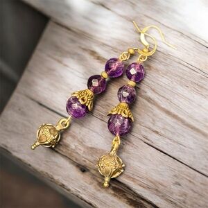 Handcrafted Amethyst Dangle Earrings purple